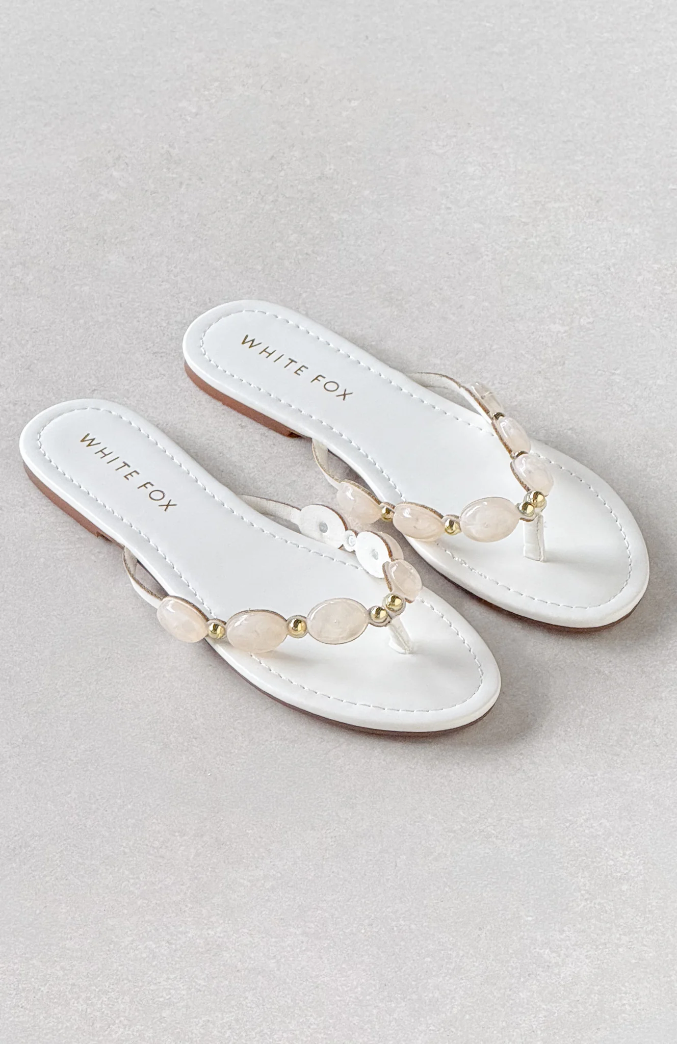 Kira Beaded Thong Sandals White