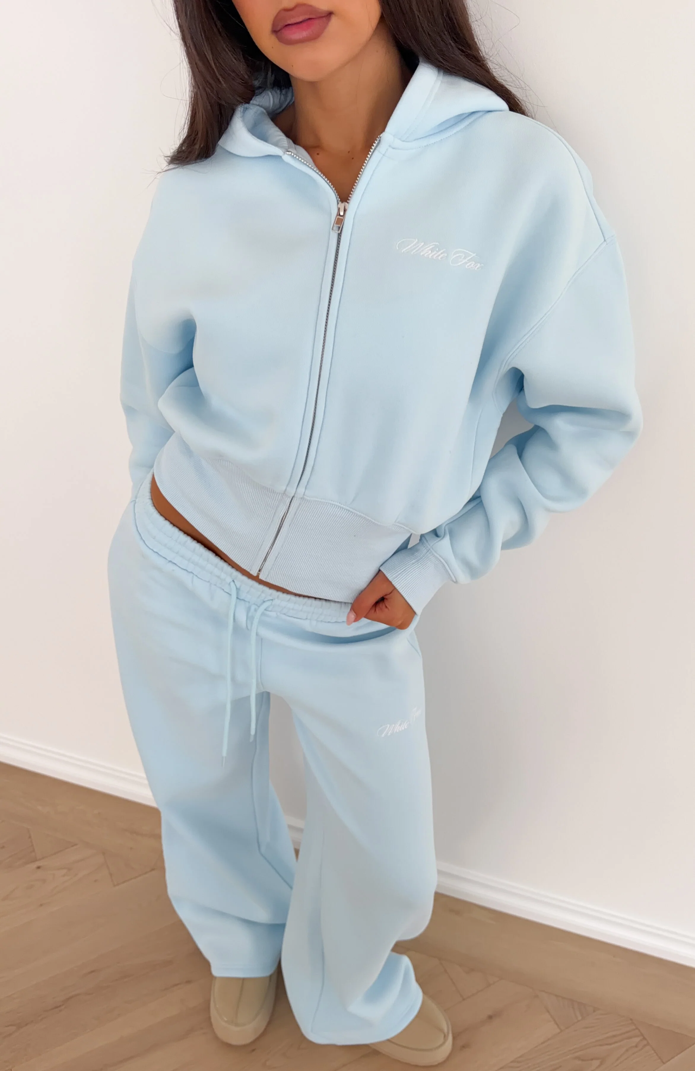 Wishing For It Cropped Cinched Zip Front Hoodie Blue