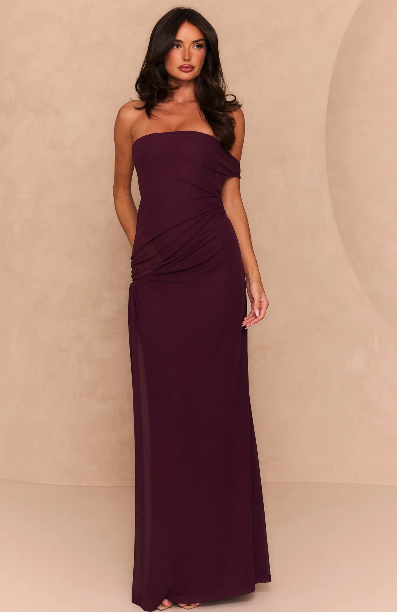 Best Dressed Guest Strapless Maxi Dress Dark Cherry