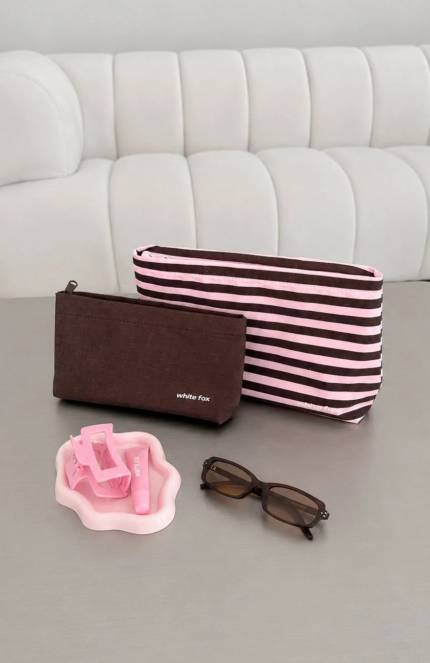 Maddox 2 Pack Cosmetic Pouch Chocolate & Pink Stripe