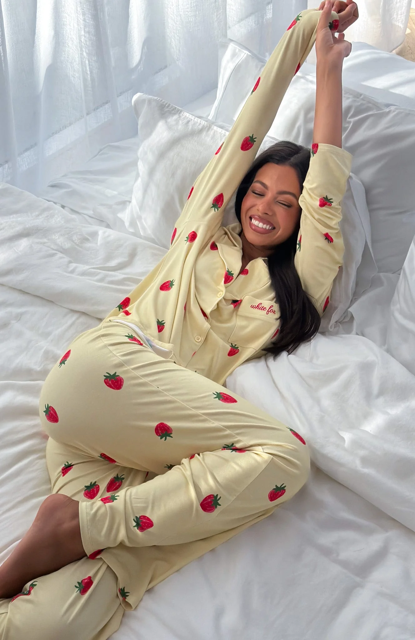 Pillow Talk Printed Long Sleeve Pyjama Set Lemon Strawberry