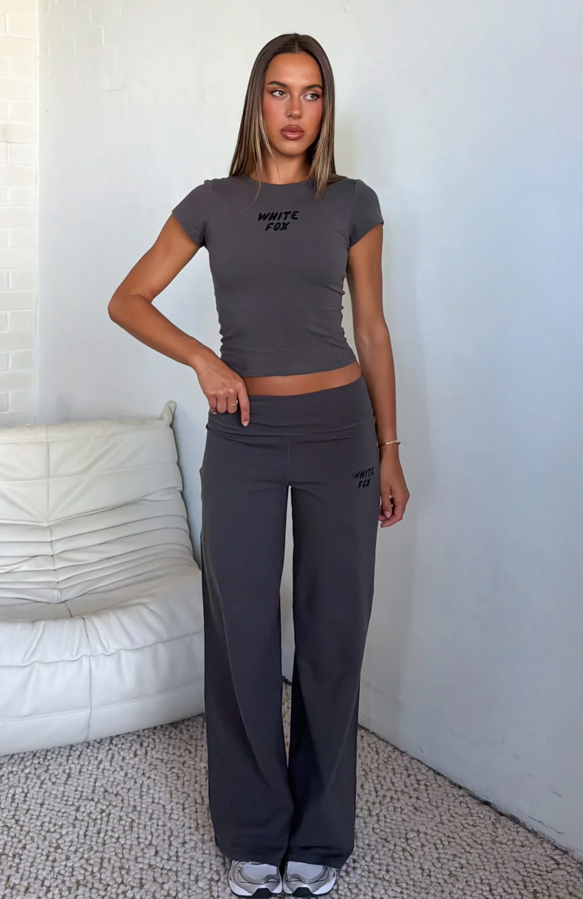 Break The Records Wide Leg Pants Charcoal