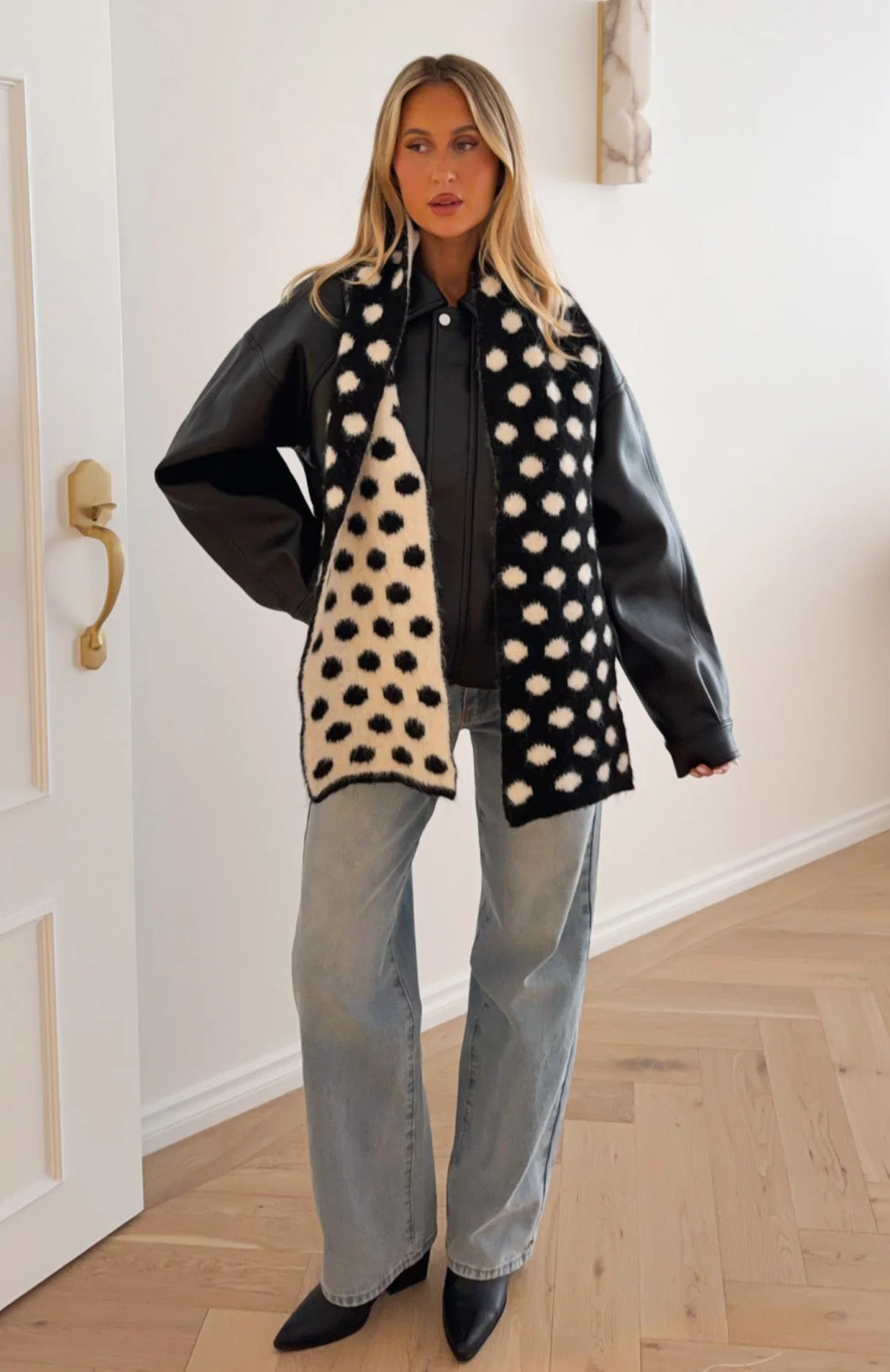Olesia Polka Dot Scarf Black & Cream