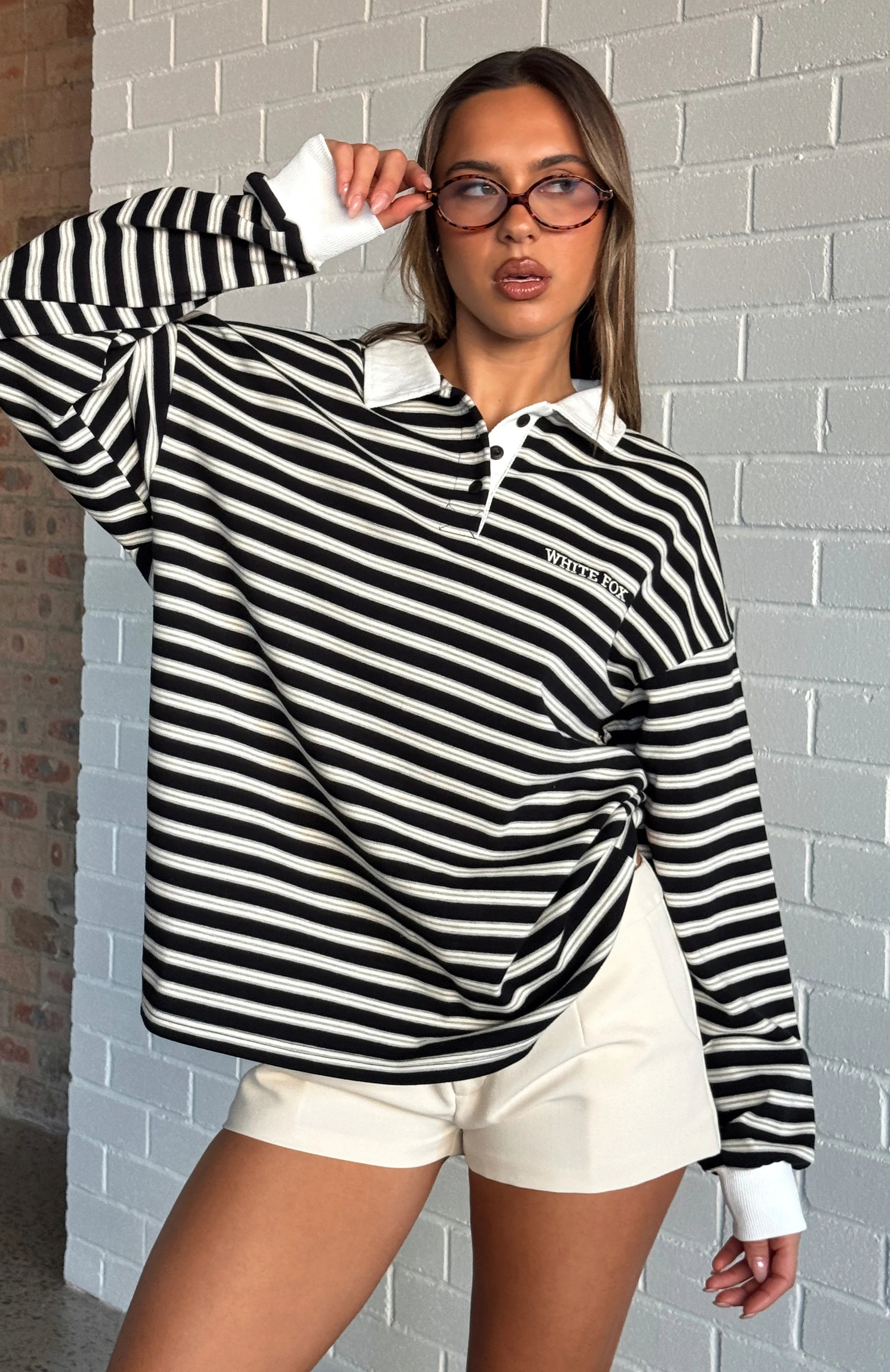 Out Again Long Sleeve Rugby Shirt Black/Grey Stripe